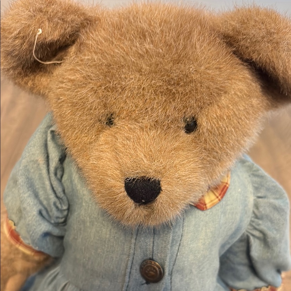 Brown Stuffed Bear in Blue Dress - Picture 2 of 4